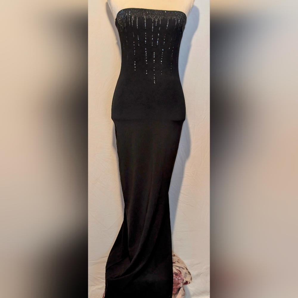 Women's Evolution strapless long black formal dress.  Sequined. Sz. Sm. Like New
